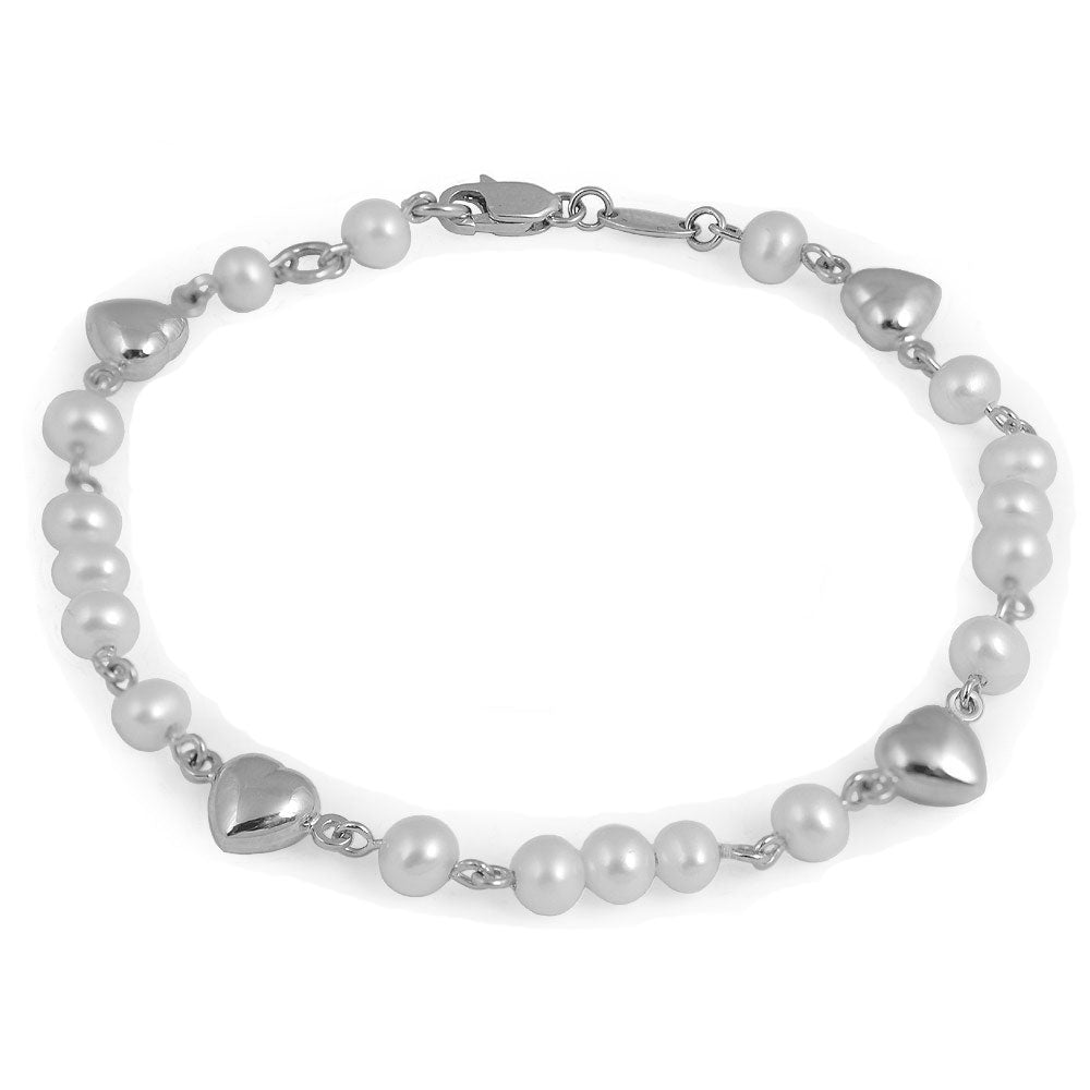 Girls Jewelry - Silver Cultured Pearl Angel Beads Star Charm Bracelet for Kids