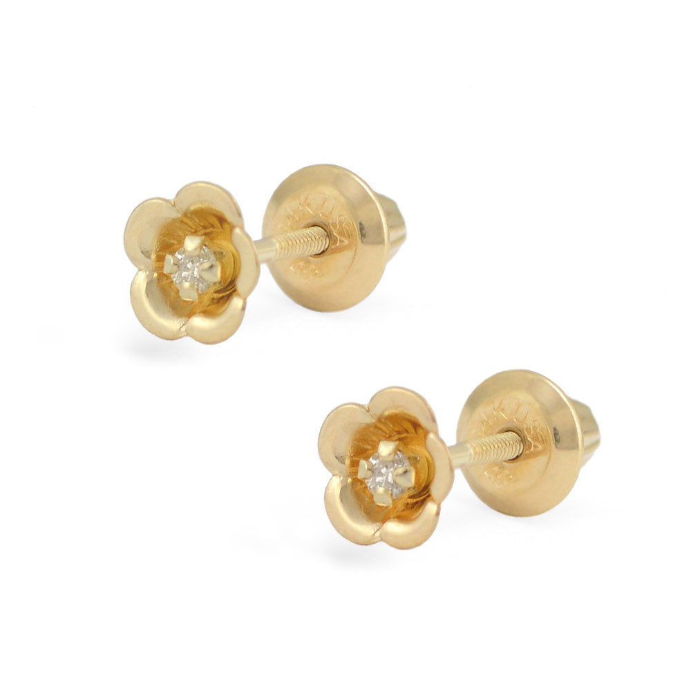 Sterling Screw Back Flower Earrings for babies and kids-baby earrings