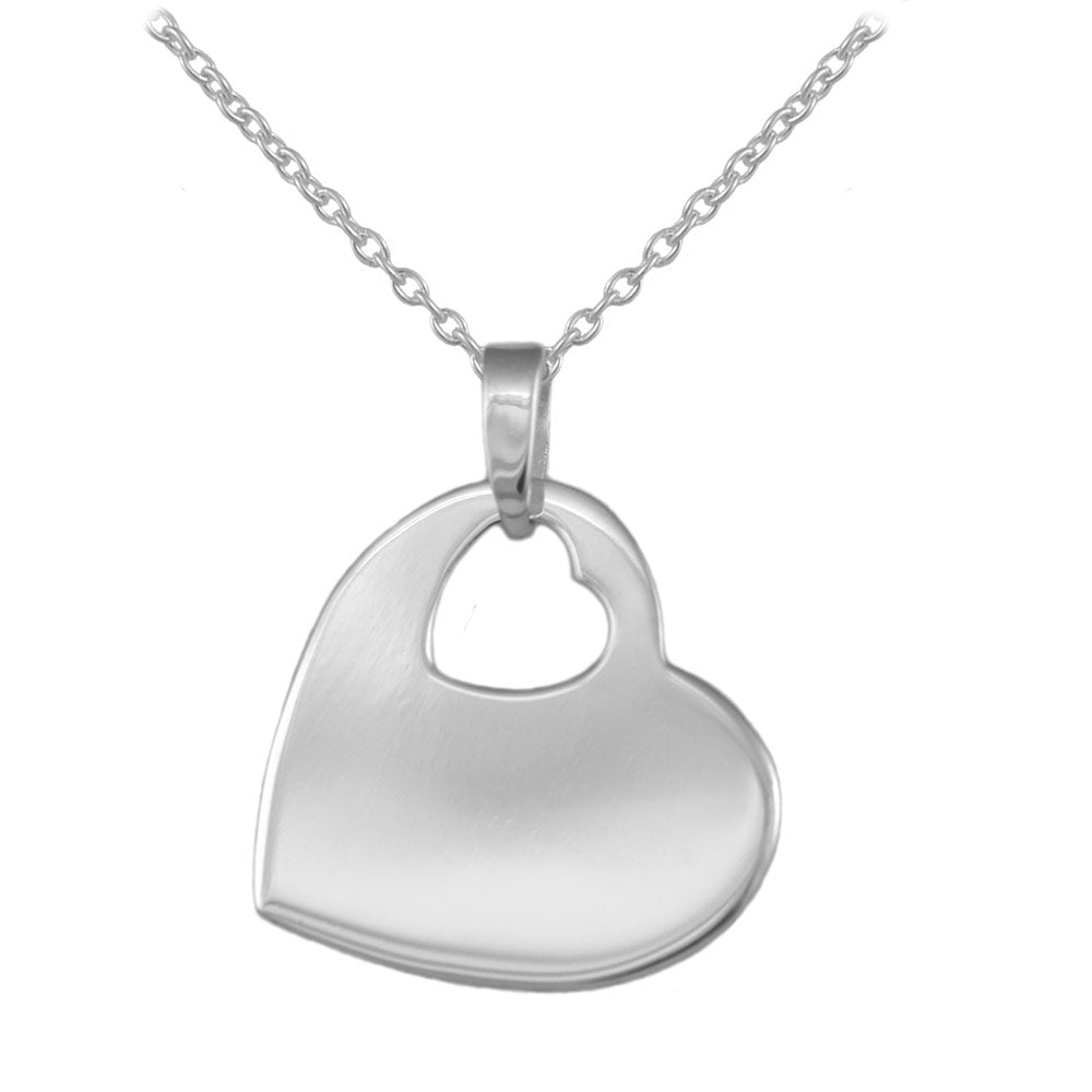 Children And Teen Girls Sterling Silver Heart Tag Necklace (14-18
