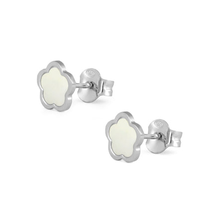 Mother of Pearl Color Blossom Earrings in Sterling Silver color\/style:round White Dangle