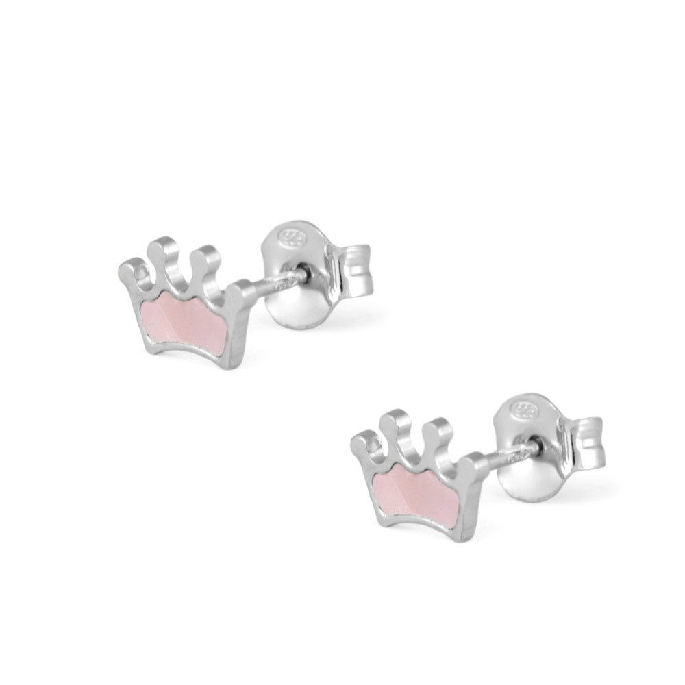 Sterling Silver White/Pink Mother of Pearl Crown Earrings For Girls