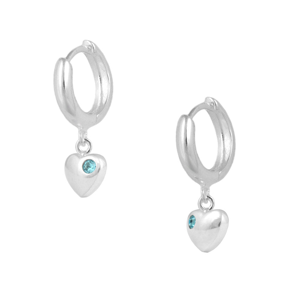 Girls Jewelry - Sterling Silver Birthstone Heart Huggie Hoop