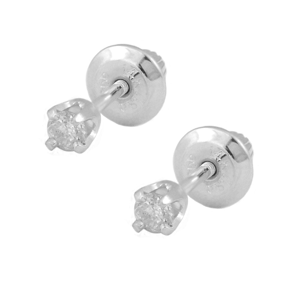 Girl Jewelry - 14K Yellow Or White Gold Diamond 4-Prong Screw Back Stud  Earrings