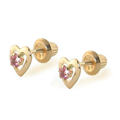 14K Yellow Gold Round Circle Ruby Round Diamond Birthstone Stud Earrings, Screw Back, sale Bolita Back, Genuine 14k Gold, Kids Baby