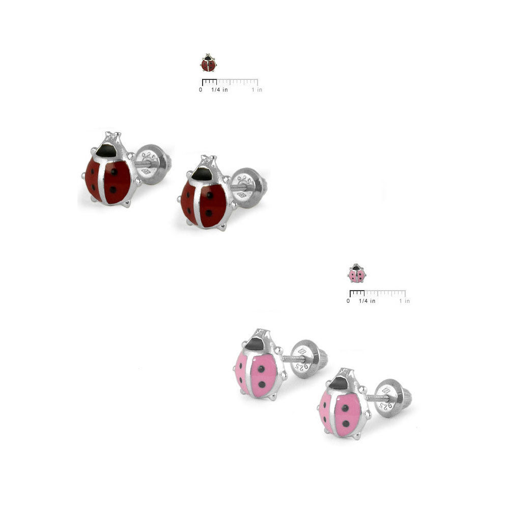 Faith Sterling Silver Sterling Silver Kids Red Ladybird with Part Plain  Silver Back 7x10mm Stud Earrings - Jewellery from Faith Jewellers UK