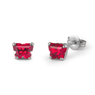 Children 14K White Gold Ruby C.Z. Butterfly Stud Earrings 1