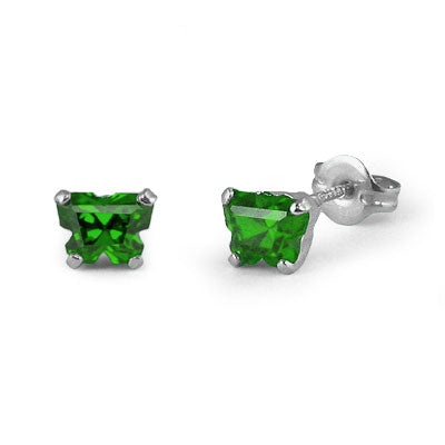 Children 14K White Gold Emerald C.Z. Butterfly Stud Earrings 1