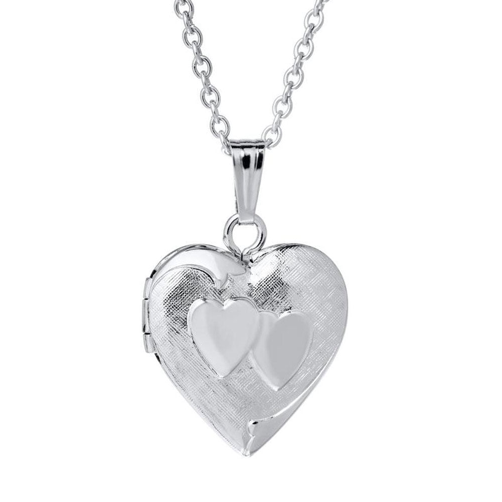 Children Jewelry - 15 In Sterling Silver Double Heart Locket Necklace ...