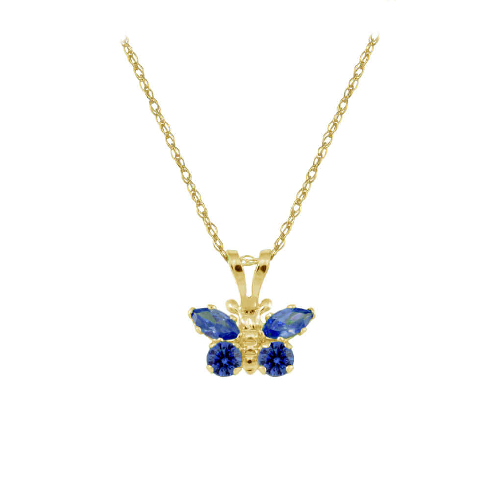 Girl's 14K Yellow Gold CZ Birthstone Butterfly Necklace (15 in