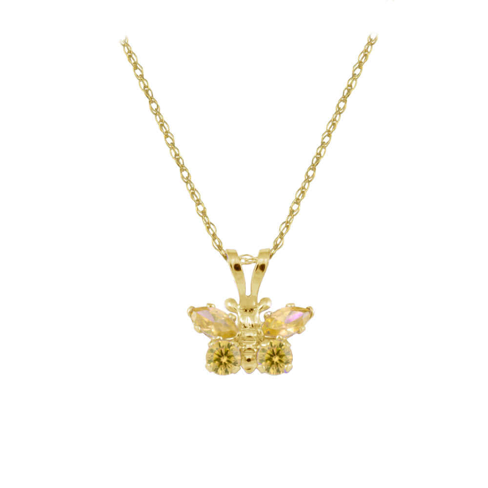 Girl's 14K Yellow Gold CZ Birthstone Butterfly Necklace (15 in