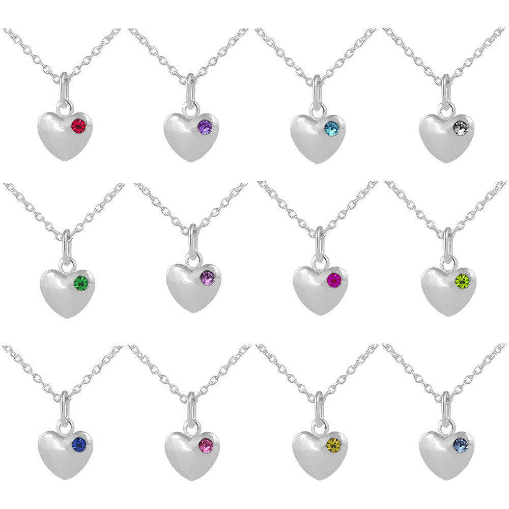 12-18 Inches Children Or Teen Girls Silver Birthstone Heart